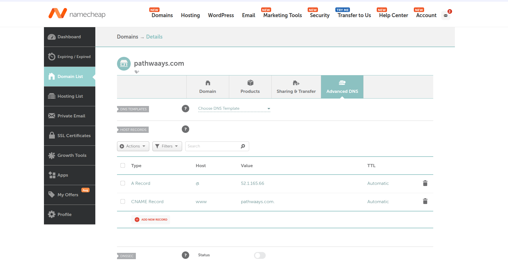 DNS configuration used by Pathwaays